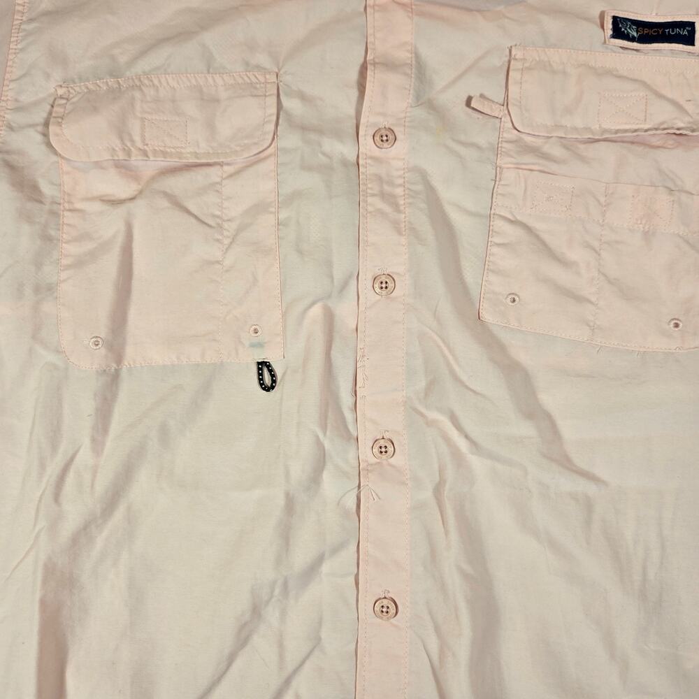 Spicy Tuna Fishing Shirt Mens L Pink Vented Button Up Nylon Angler Outdoors - Picture 2 of 8